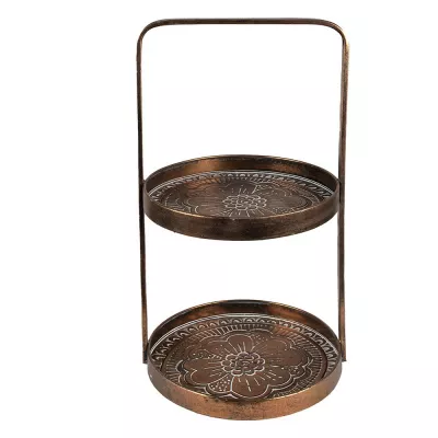Clayre & Eef 2-stöckige Etagere Ø 29x53 cm Kupferfarbig Metall Obstschale Etagere