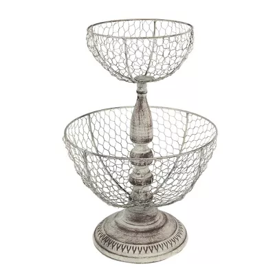 Clayre & Eef 2-stöckige Etagere Ø 30x44 cm Beige Eisen Rund Obstschale