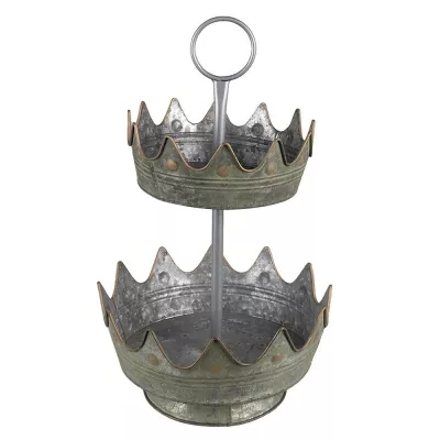 Clayre & Eef 2-stöckige Etagere Ø 33x53 cm Grau Grün Metall Obstschale Etagere