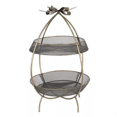 Clayre & Eef 2-stöckige Etagere Ø 34x51 cm Goldfarbig Eisen Rund Obstschale Etagere