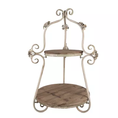 Clayre & Eef 2-stöckige Etagere Ø 54x90 cm Braun Beige Holz Eisen
