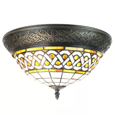 Clayre & Eef 5LL-6266 Tiffany Deckenleuchte Ø 38 cm Braun Beige Kunststoff Glas Rund Deckenlampe
