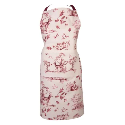 Clayre & Eef Grillschürze 70x85 cm Weiß Rosa Baumwolle Rentier