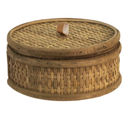 Clayre & Eef Aufbewahrungsbox Ø 15x7 cm Braun Rattan Rund