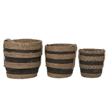 Clayre & Eef Aufbewahrungskörbe 3er Set Ø 33x33 cm Braun Seegras Rund Korb