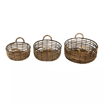 Clayre & Eef Aufbewahrungskörbe 3er Set Ø 39 Ø 34 Ø 29 cm Braun Rattan Metall Korb