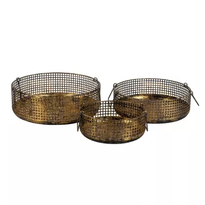 Clayre & Eef Aufbewahrungskorb Ø 38x14 cm Kupferfarbig Metall Rund