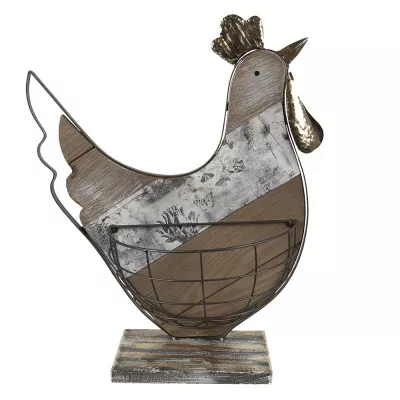 Clayre & Eef Aufbewahrungskorb Huhn 34x16x41 cm Braun Beige Holz Metall
