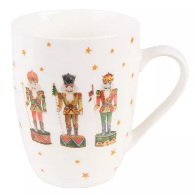 Clayre & Eef Becher 300 ml Beige Porzellan Nussknacker Tasse Kaffeetasse