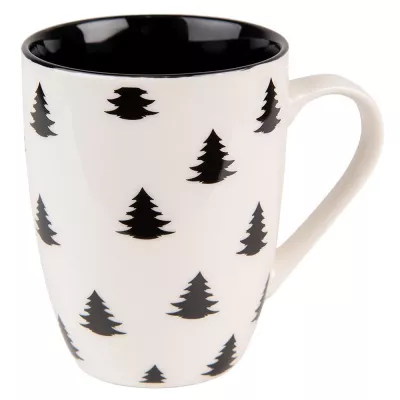 Clayre & Eef Becher 300 ml Beige Schwarz Porzellan Weihnachtsbaum Tasse Kaffeetasse