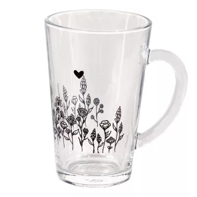Clayre & Eef Becher 300 ml Schwarz Glas Blumen Tasse Kaffeetasse