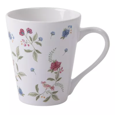 Clayre & Eef Becher 300 ml Weiß Blau Keramik Blumen Tasse Kaffeetasse