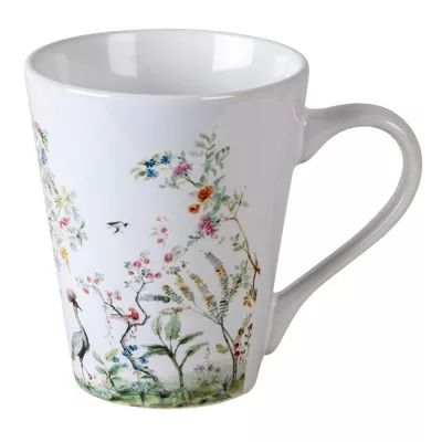 Clayre & Eef Becher 300 ml Weiß Grün Keramik Vögel Tasse Kaffeetasse