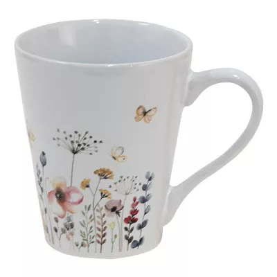 Clayre & Eef Becher 300 ml Weiß Keramik Blumen Tasse Kaffeetasse