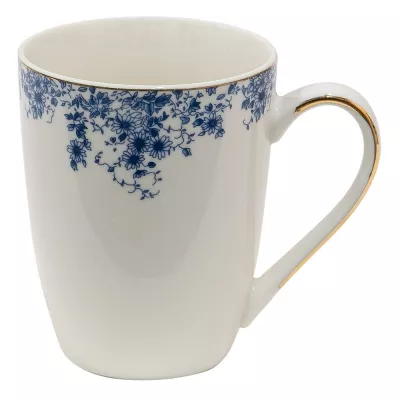 Clayre & Eef Becher 330 ml Blau Porzellan Blumen Tasse Kaffeetasse