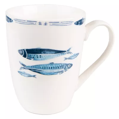 Clayre & Eef Becher 330 ml Weiß Blau Porzellan Fische Tasse Kaffeetasse