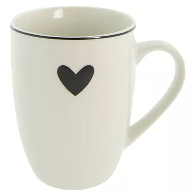 Clayre & Eef Becher 350 ml Weiß Schwarz Porzellan Herzen Tasse Kaffeetasse