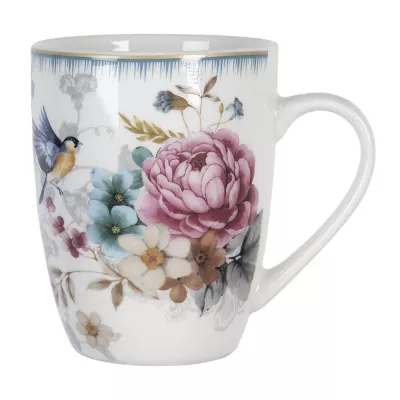 Clayre & Eef Becher 360 ml Weiß Porzellan Blumen Rund Kaffeebecher
