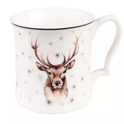 Clayre & Eef Becher 414 ml Weiß Braun Porzellan Rentier Tasse Kaffeetasse