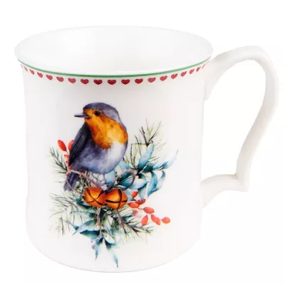 Clayre & Eef Becher 414 ml Weiß Porzellan Vögel Tasse Kaffeetasse