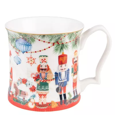 Clayre & Eef Becher 414 ml Weiß Rot Porzellan Nussknacker Tasse Kaffeetasse