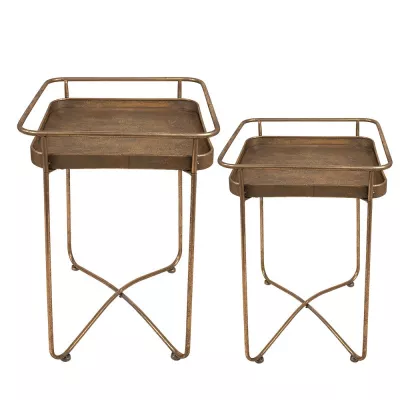 Clayre & Eef Beistelltisch 2er Set 38x38x53 cm Goldfarbig Metall Quadrat Beistelltisch