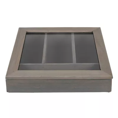 Clayre & Eef Besteckkasten 30x30x8 cm Grau Holz Glas Quadrat Besteckhalter