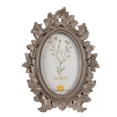 Clayre & Eef Bilderrahmen 10x15 cm Braun Kunststoff Glas Oval Bilder Rahmen Fotorahmen