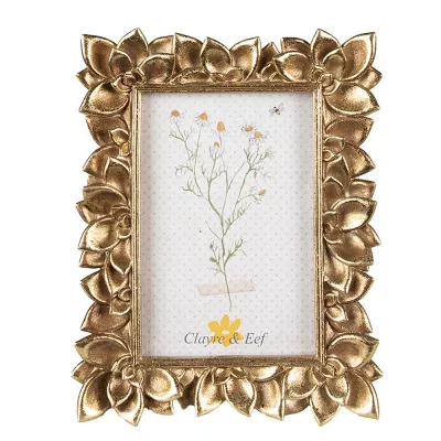 Clayre & Eef Bilderrahmen 10x15 cm Goldfarbig Kunststoff Blumen Bilder Rahmen Fotorahmen