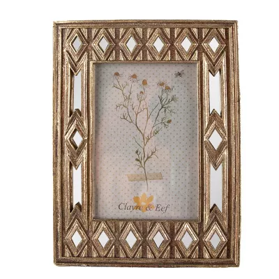 Clayre & Eef Bilderrahmen 10x15 cm Goldfarbig Kunststoff Glas Bilder Rahmen Fotorahmen