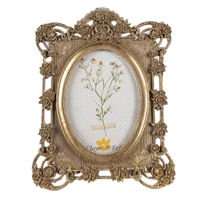 Clayre & Eef Bilderrahmen 10x15 cm Goldfarbig Kunststoff Glas Bilder Rahmen Fotorahmen