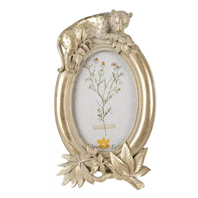 Clayre & Eef Bilderrahmen 10x15 cm Goldfarbig Kunststoff Glas Oval Bilder Rahmen Fotorahmen