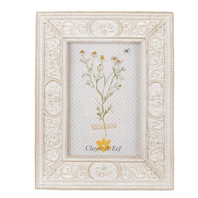 Clayre & Eef Bilderrahmen 10x15 cm Weiß Goldfarbig Kunststoff Glas Bilder Rahmen Fotorahmen