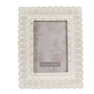 Clayre & Eef Bilderrahmen 10x15 cm Weiß Kunststoff Glas Rechteckig Bilder Rahmen Fotorahmen