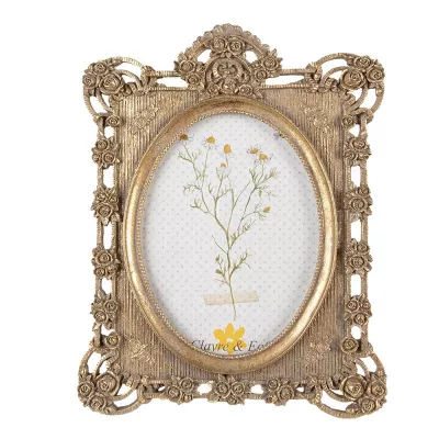 Clayre & Eef Bilderrahmen 13x18 cm Goldfarbig Kunststoff Glas Bilder Rahmen Fotorahmen
