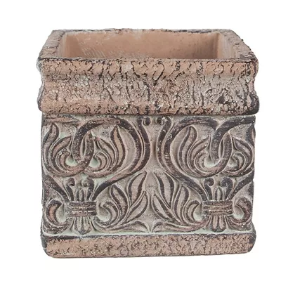 Clayre & Eef Blumentopf Indoor 13x13x12 cm Braun Grün Stein