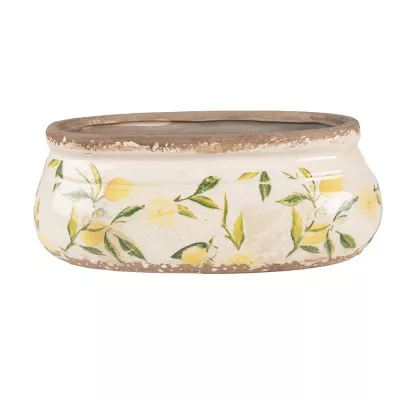 Clayre & Eef Blumentopf Indoor 29x13x11 cm Gelb Keramik Zitrone Oval