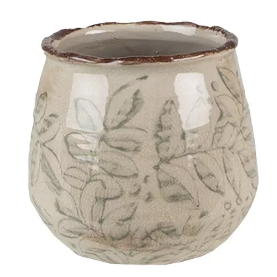 Clayre & Eef Blumentopf Indoor Ø 11x10 cm Grün Beige Keramik