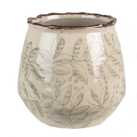 Clayre & Eef Blumentopf Indoor Ø 14x13 cm Grün Beige Keramik