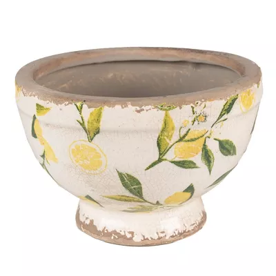 Clayre & Eef Blumentopf Indoor Ø 17x11 cm Gelb Keramik Zitrone