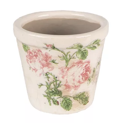 Clayre & Eef Blumentopf Indoor Ø 8x7 cm Rosa Beige Keramik Blumen