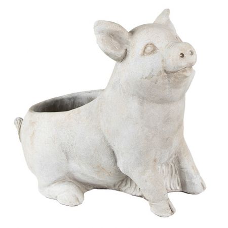 Clayre & Eef Blumentopf Indoor Schwein 24x13x20 cm Grau