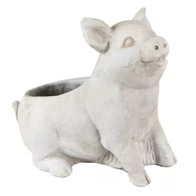 Clayre & Eef Blumentopf Indoor Schwein 24x13x20 cm Grau