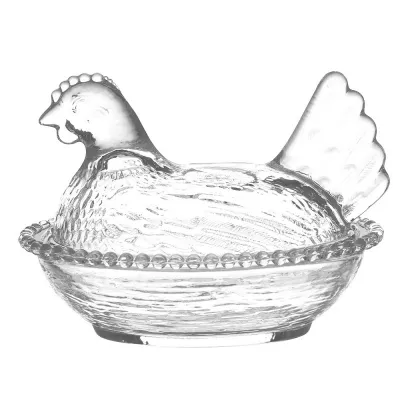 Clayre & Eef Bonboniere mit Deckel Huhn 17x13x13 cm Glas Oval Bonbonschale Bonbonniere