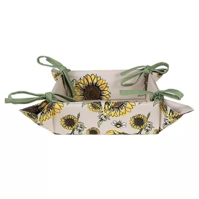 Clayre & Eef Brotkörbchen 35x35x8 cm Beige Gelb Baumwolle Sonnenblumen