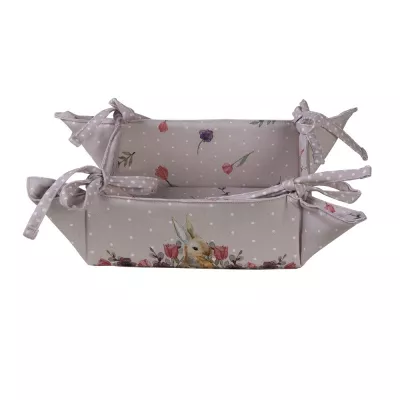 Clayre & Eef Brotkörbchen 35x35x8 cm Grau Beige Baumwolle Kaninchen Blumen Quadratisch