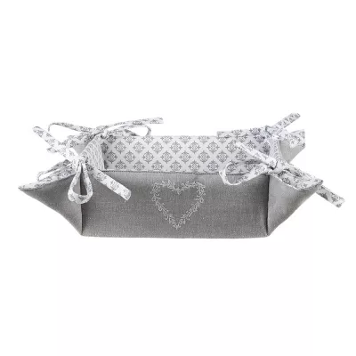 Clayre & Eef Brotkörbchen 35x35x8 cm Grau Weiß Baumwolle Herzen Karo Quadratisch