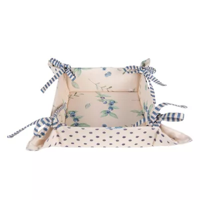 Clayre & Eef Brotkorb 35x35x8 cm Beige Baumwolle Blaubeeren Quadratisch Brotkörbchen