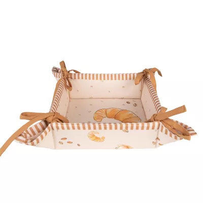 Clayre & Eef Brotkorb 35x35x8 cm Beige Baumwolle Croissant und Kaffee Brotkörbchen