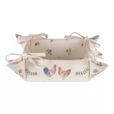 Clayre & Eef Brotkorb 35x35x8 cm Beige Blau Baumwolle Huhn und Hahn Quadratisch Brotkörbchen